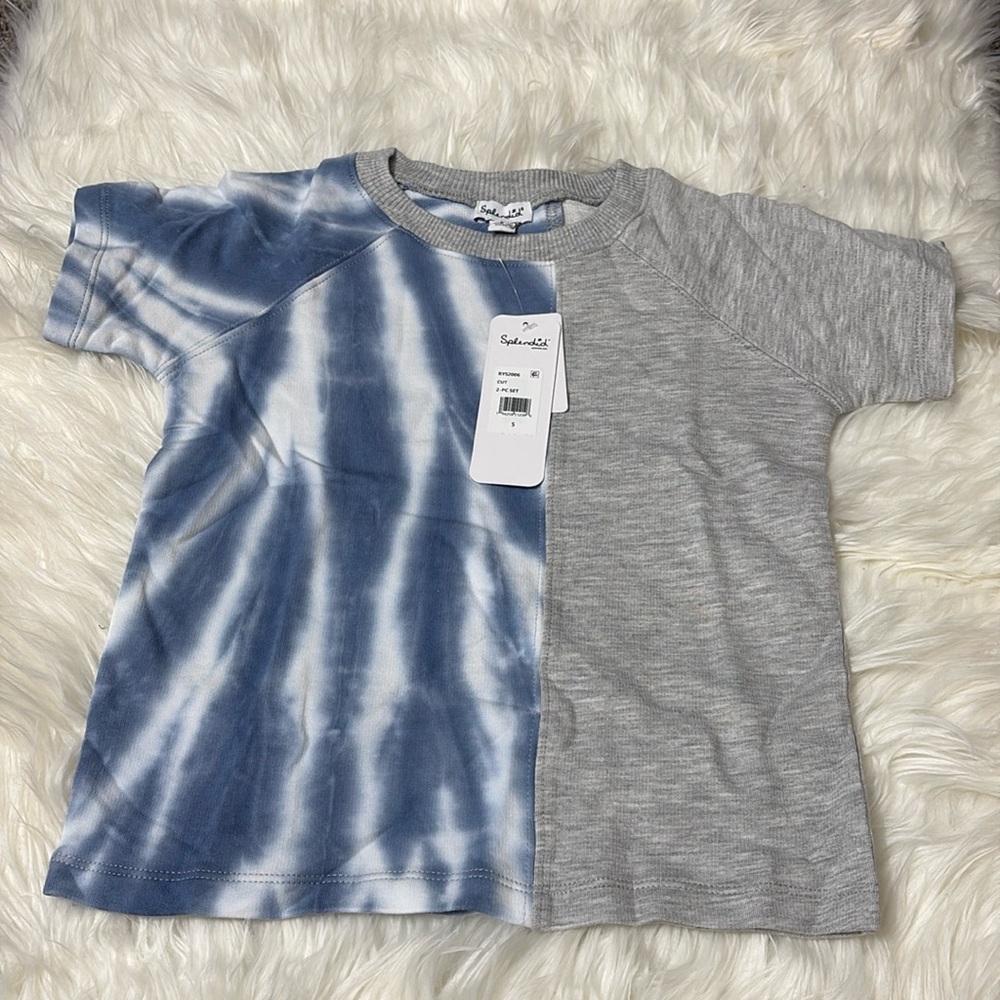 NWT Splendid Tie Dye Short Sleeve Blue Grey Shirt Girls Youth 5